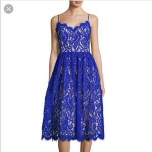 NWT Eliza J Gathered Lace Midi Dress Cobalt Blue